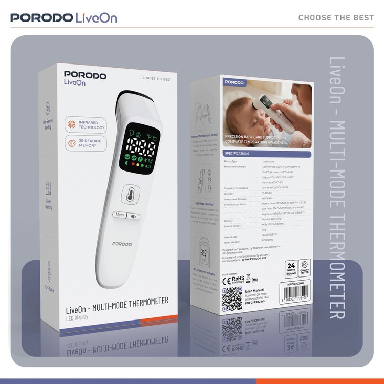 تبسنج چندکاره دیجیتال Porodo مدل LiveOn (PDFCIR202)